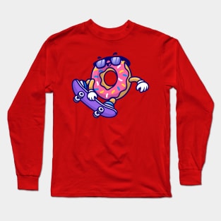 Cute Doughnut Playing Skateboard Long Sleeve T-Shirt